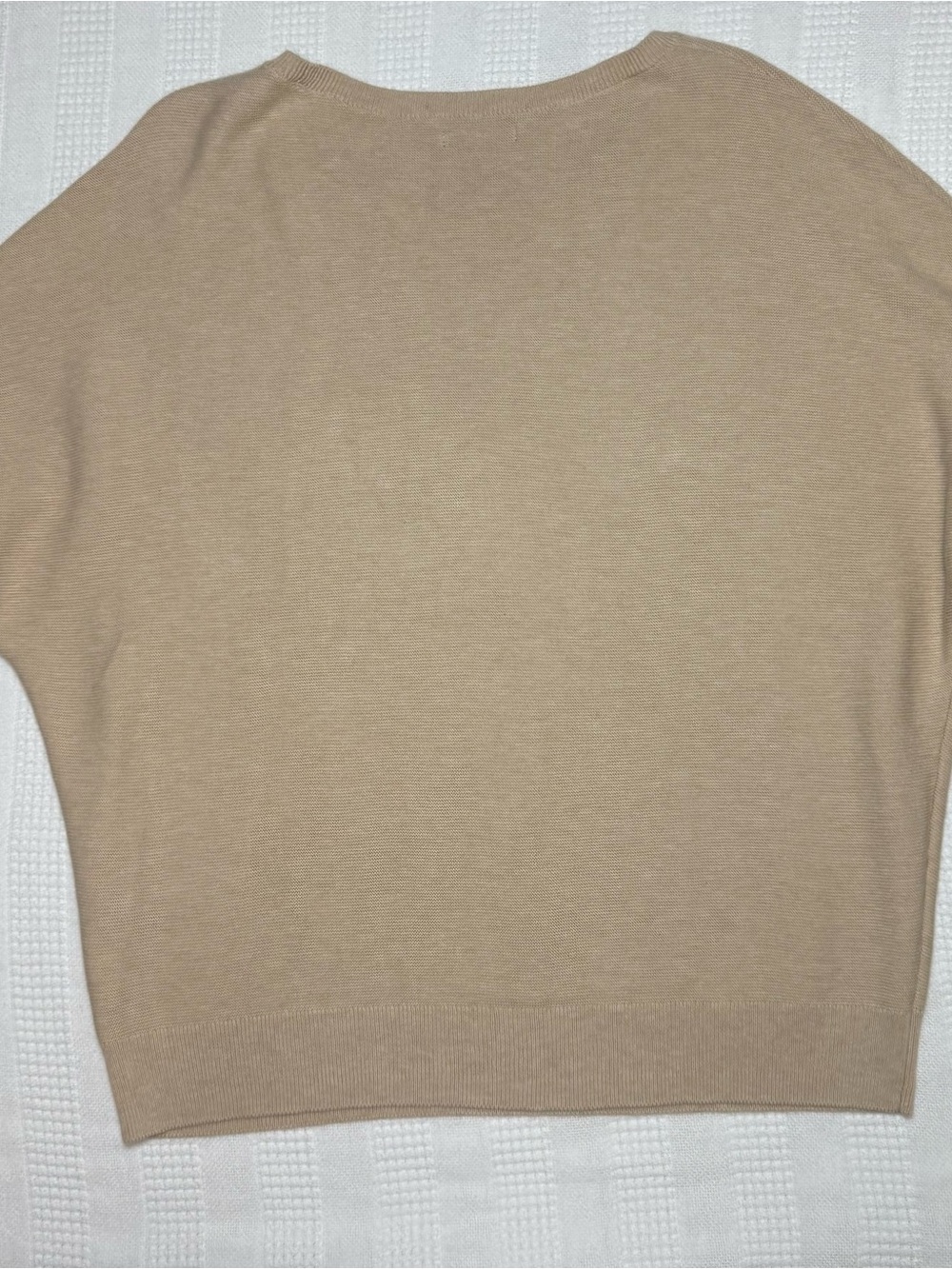 Quince Heather Oatmeal Cotton Cashmere Link-Stitch Short Sleeve Dolman Sweater L - Picture 4 of 10